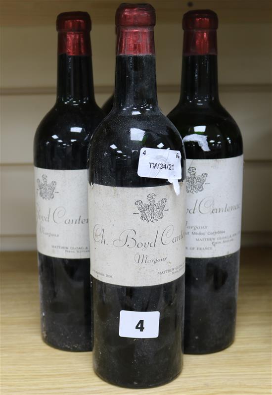 Four bottles of Chateau Boyd-Cantenac, Margaux (year unknown).